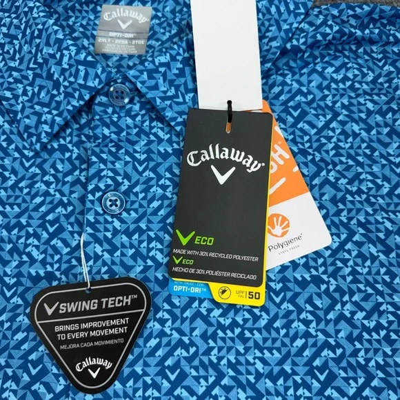 Callaway Polo Shirt Mens 2XLT Vallarta Blue Opti-Dri Swing Tech Golf Stretch NEW - Picture 5 of 16